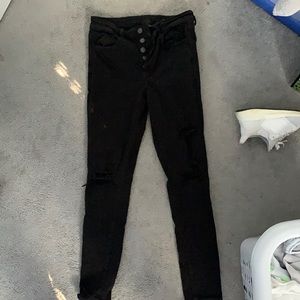 American eagle black ripped button fly jegging